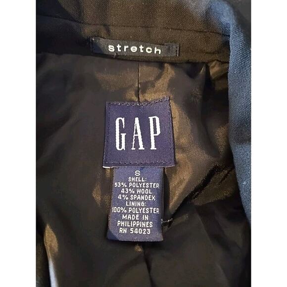 The Gap Black Wool Blend Stretch Long Trench Coat Lightweight Size Small Career - Picture 4 of 4